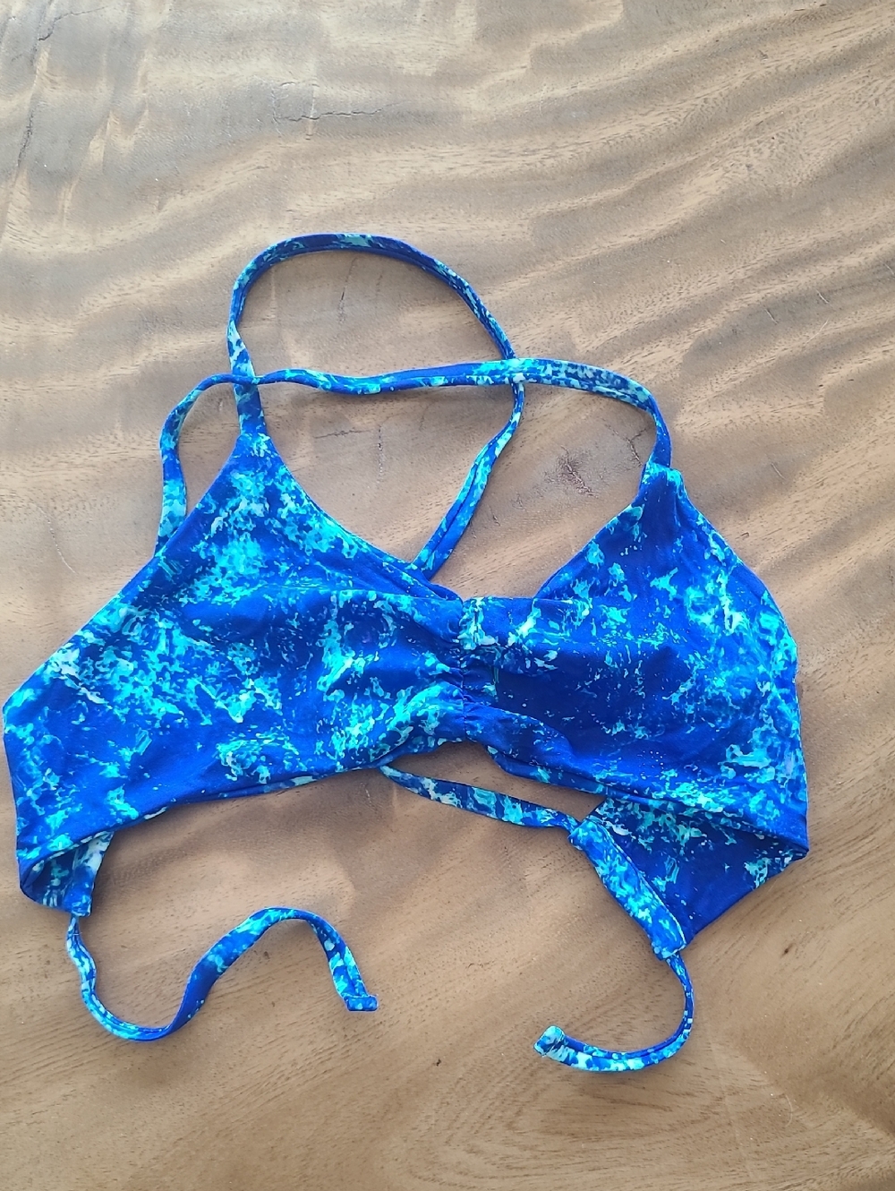 Fused HAWAII Blue Tie-Back Swim bikini Top Waves